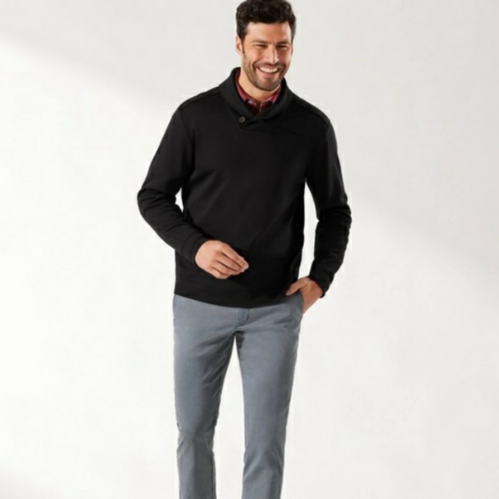 Tommy Bahama Men’s Martinique Shawl Collar Pima Cotton Black Sweater